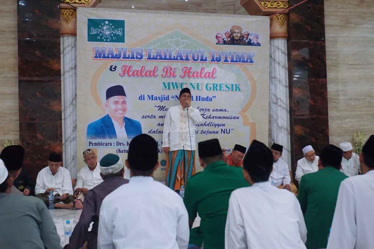 Majelis Wakil Cabang Nahdlatul Ulama Gresik menggelar Lailatul Ijtima dan Halal Bihalal di Ranting NU Karangturi Gresik. Foto: Tim dok. MWCNU Gresik/NUGres