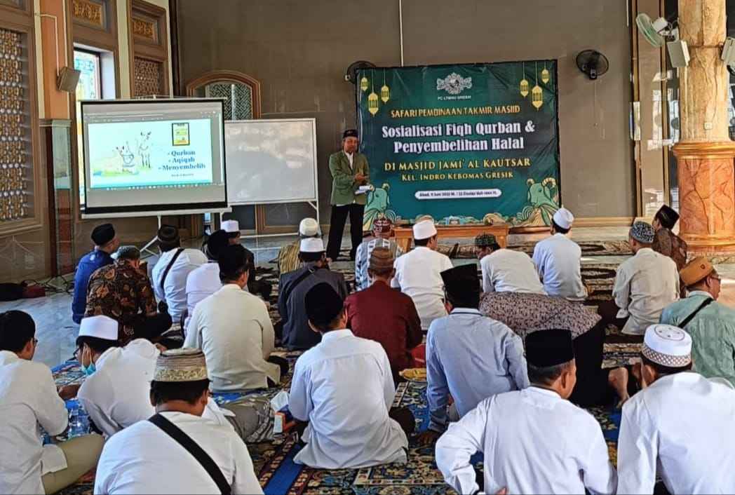 Lembaga Takmir Masjid Nahdlatul Ulama (LTMNU) Cabang Gresik menggandeng PD Juru Sembelih Halal (Juleha) Indonesia Kabupaten Gresik, berikan edukasi takmir masjid pada Ahad (11/6/2023) di Masjid Jami' Al Kautsar Ranting NU Indro Kebomas, Gresik Foto: dok PC LTMNU Gresik/NUGres