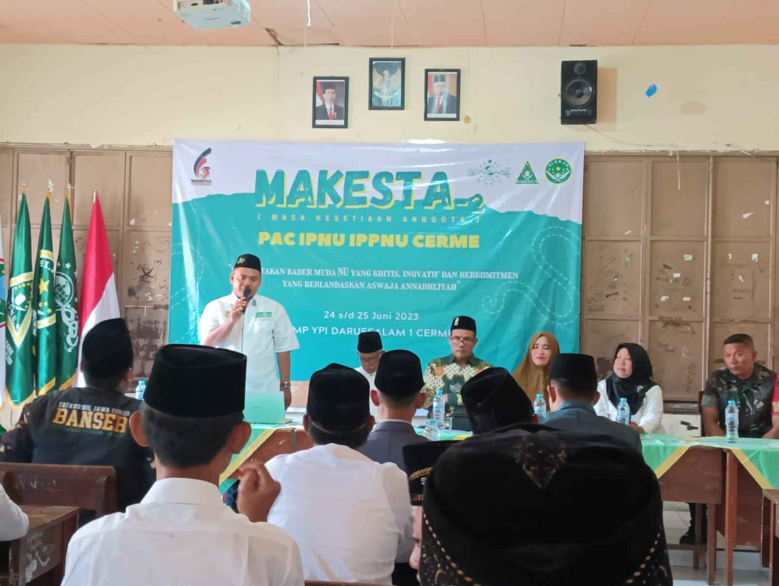 PEMBUKAAN. Kegiatan Masa Kesetiaan Anggota (Makesta) ke-2 PAC IPNU-IPPNU Cerme, digelar selama dua hari pada tanggal 24-25 Juni 2023 di SMP YPI Darussalam 1 Cerme. Foto: Febri/NUGres