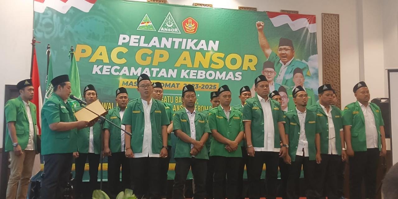 Pelantikan Pimpinan Anak Cabang Gerakan Pemuda Ansor Kebomas masa khidmat 2023 - 2025, Ahad (30/7/2023). Foto: Abdul Jalil/NUGres