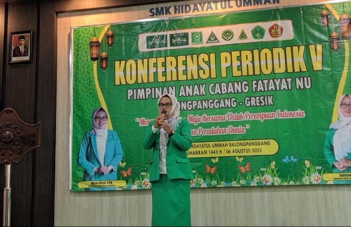 KEMBALI DIPERCAYA MEMIMPIN. Maria Ulfa terpilih secara aklamasi dalam Konferensi Periodik ke V Pimpinan Anak Cabang Fatayat NU Balongpanggang, Ahad (6/8/2023). Foto: dok PAC FATAYAT NU Balongpanggang/NUGres