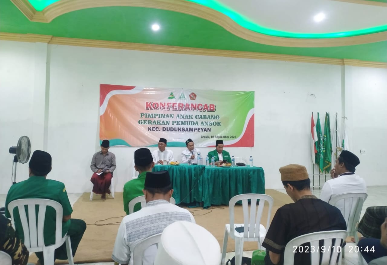 Konferensi Anak Cabang GP Duduksampeyan Gresik dilangsungkan pada Ahad 10 September 2023 malam, di Kantor MWCNU Duduksampeyan. Foto: dok PAC GP Ansor Duduksampeyan/NUGres