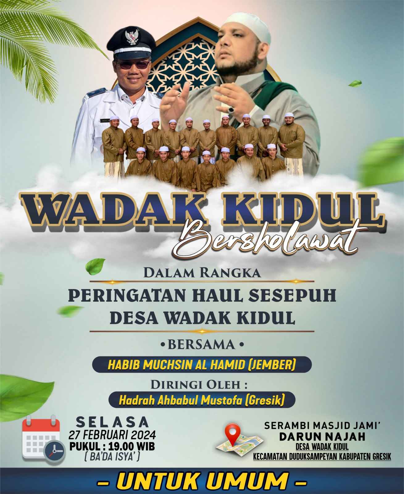 Flyer publikasi "Wadak Kidul Bersholawat" bersama Habib Muhsin dari Jember. Foto/ilustrasi: ist/NUGres