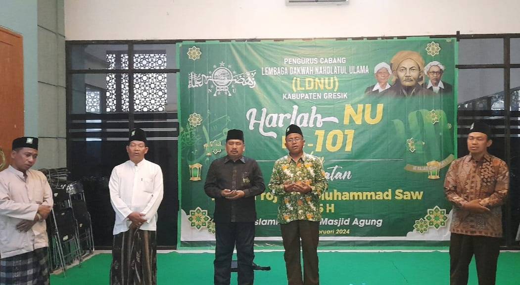 Pengurus Cabang Lembaga Dakwah NU Gresik memperingati Hari Lahir ke-101 Nahdlatul Ulama, Kamis (8/2/2024). Foto: dok PC LDNU Gresik/NUGres