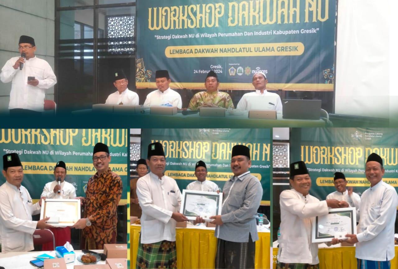 Workshop Dakwah NU digelar oleh Pengurus Cabang Lembaga Dakwah NU Gresik, Sabtu (24/2/2024). Kegiatan yang diikuti seluruh perwakilan LDNU MWCNU se-Gresik ini dibuka oleh Ketua PCNU Gresik serta menghadirkan tiga orang narasumber. Foto: dok PC LDNU Gresik/NUGres