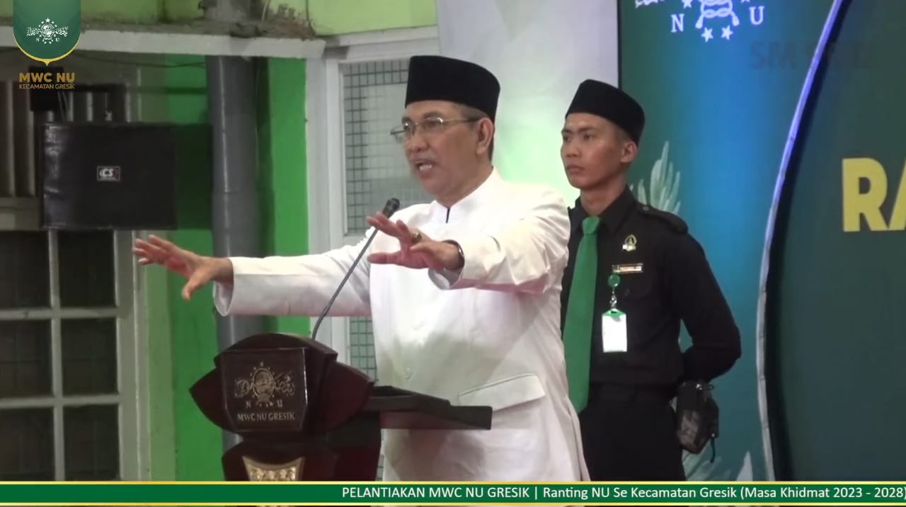 Ketua PBNU, Dr KH Miftah Faqih saat memberikan motivasi Pengurus NU di Gresik, Sabtu (2/3/2024). Foto: tangkapan YouTube Smectra-Production/NUGres