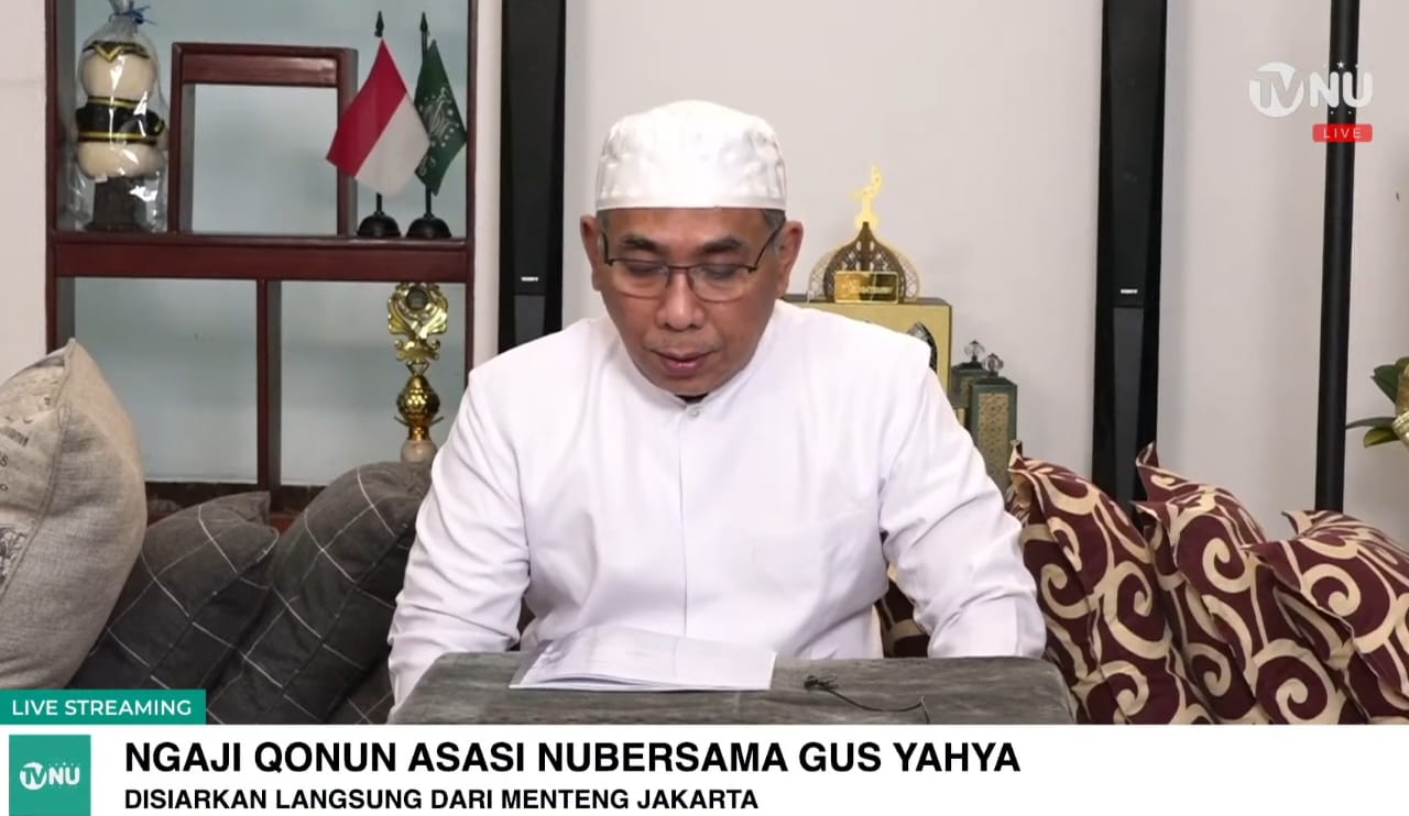 Ngaji Qanun Asasi karya Hadratussyaikh KH Muhammad Hasyim Asy'ari. Foto: tangkapan layar Youtube TVNU/NUGres