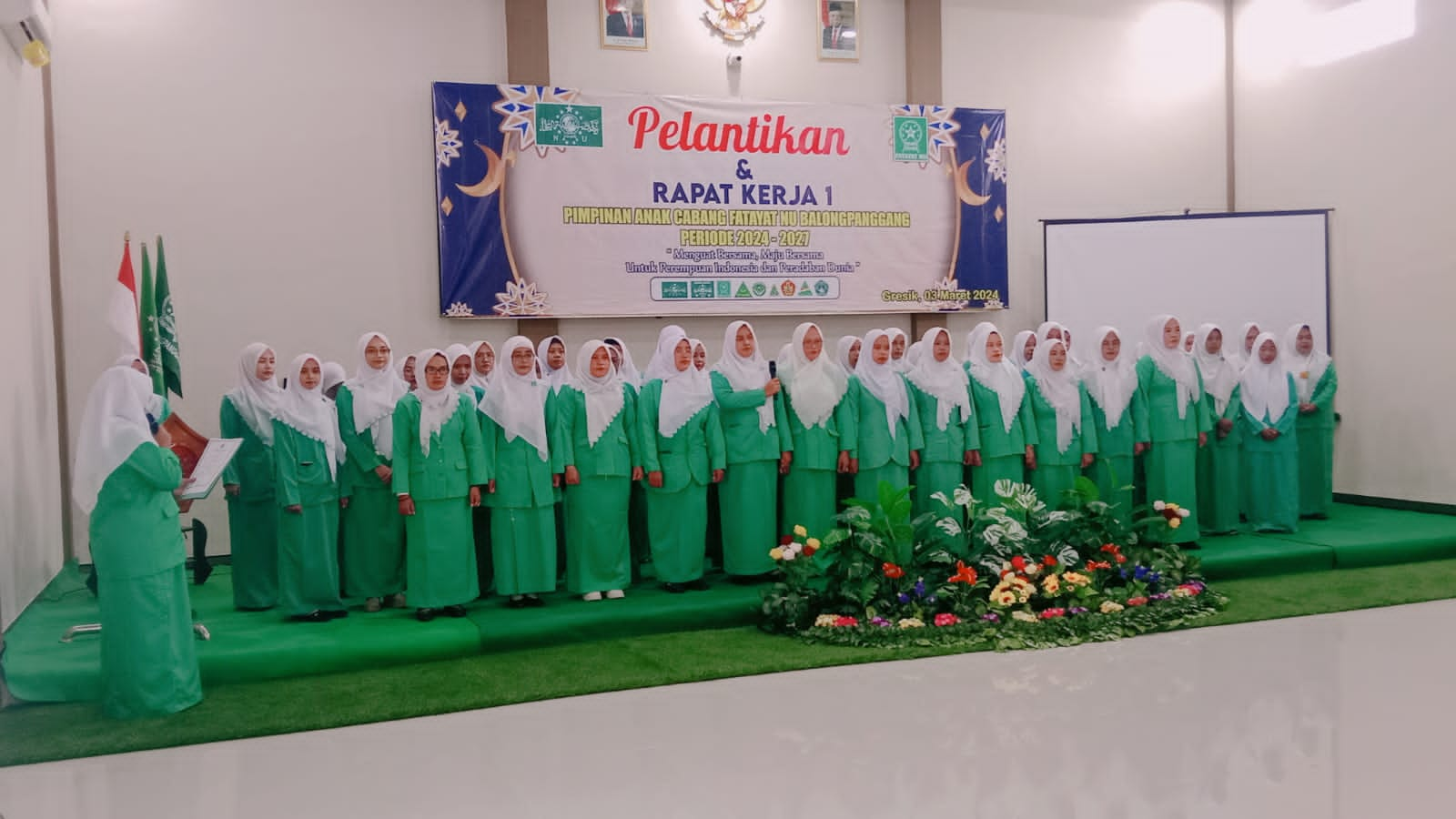 Pelantikan Pimpinan Anak Cabang Fatayat NU Balongpanggang masa khidmat 2023 - 2027, Ahad (3/3/2024). Foto: dok PAC Fatayat NU Balongpanggang/NUGres