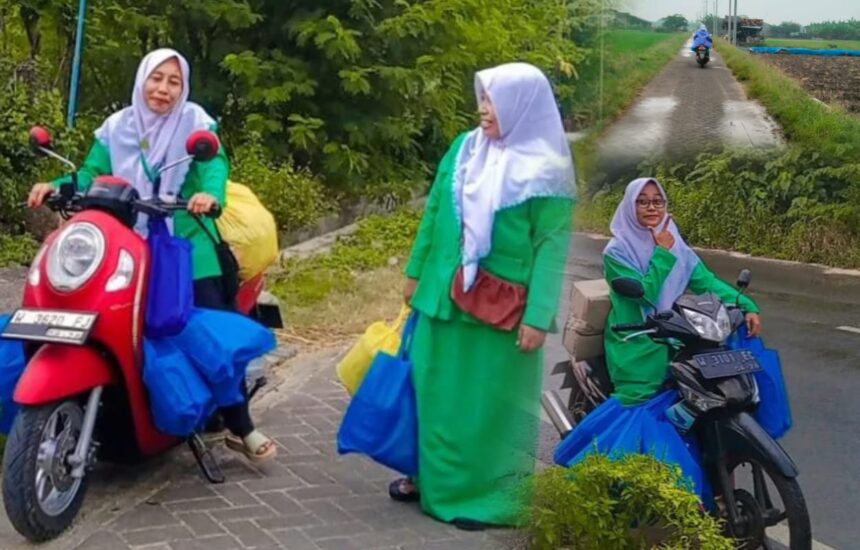 Potret pengurus dan anggota Pimpinan Anak Cabang (PAC) Fatayat NU Ujungpangkah Gresik kala mapag berkah Ramadhan 1445 H, dengan program "Berbagi Kasih" bersama anak yatim. Foto: dok PAC Fatayat NU Ujungpangkah/NUGres