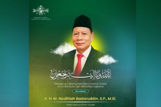 Kabar duka, Wakil Ketua PCNU Gresik Ir H M Nadlillah Badaruddin tutup usia, Jumat (3/5/2024). Foto: NUGres