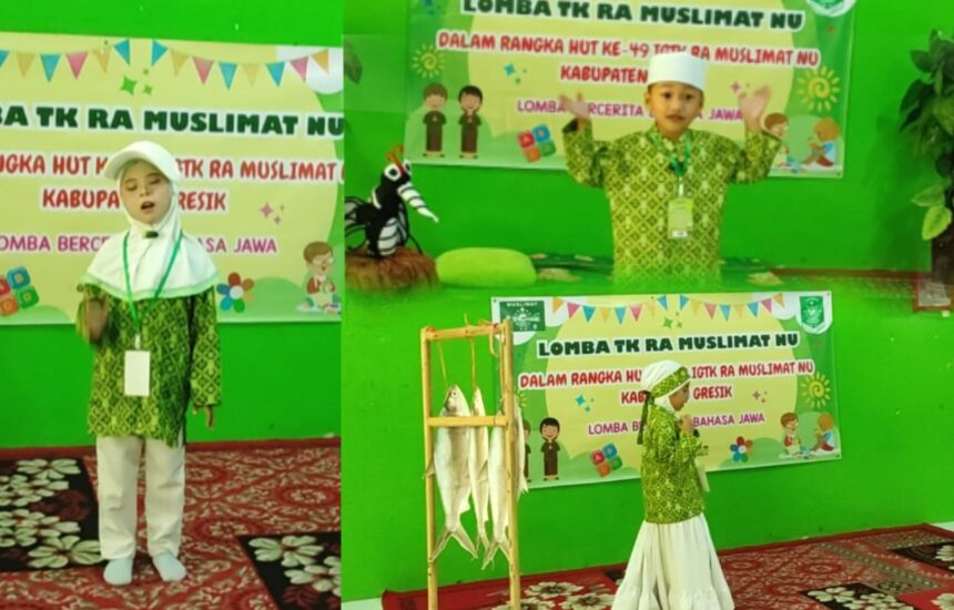 Gemes! Lomba Cerita Bahasa Jawa (Gresikan) se-Kabupaten Gresik yang digelar di TKMNU 8 Lumpur Gresik, Rabu (8/5/2024) kemarin. Foto: Chidir/NUGres