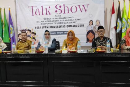 Gandeng Dinas KBPP PA Kabupaten Gresik hingga libatkan stakeholder lintas lembaga, PSGA LPPM Universitas Qomaruddin menyelenggarakan Talkshow Responsif Gender dan Anak. Foto: dok PSGA LPPM UQ Gresik/NUGres