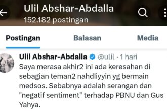 Cuitan Ketua PBNU KH Ulil Abshar Abdalla di akun X miliknya. Foto: Sc akun X @ulil/NUGres