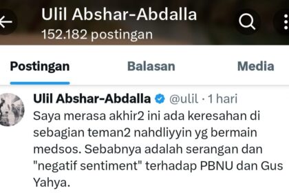 Cuitan Ketua PBNU KH Ulil Abshar Abdalla di akun X miliknya. Foto: Sc akun X @ulil/NUGres
