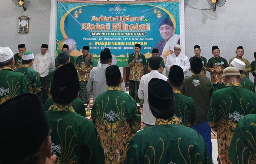 MWCNU Balongpanggang bersama lembaga dan badan otonom menggelar Halal Bihalal 1446 H dan Lailatul Ijtima', Sabtu (12/4/2025). Foto: dok MWCNU Balongpanggang/NUGres