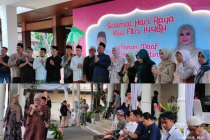 Suasana Open House hari kedua di rumah dinas Bupati Gresik H. Fandi Akhmad Yani dan Wakil Bupati Gresik dr. Asluchul Alif, Senin (7/4/2025) sore. Foto: NUGres