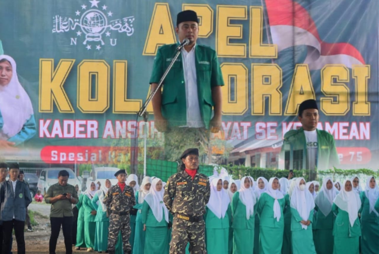 Pimpinan Anak Cabang GP Ansor dan Fatayat NU Kedamean menggelar Apel Kolaborasi dalam rangka memperingati Harlah bersama, Ahad (11/5/2025). Foto: dok PAC GP Ansor Kedamean/NUGres