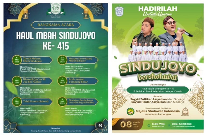 Flyer publikasi Haul ke-415 Mbah Sindujoyo Lumpur Gresik. Foto: ist/NUGres
