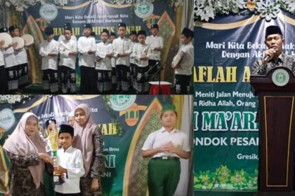 Madrasah Ibtidaiyah (MI) Ma’arif Al Hasani Desa Klangonan, Kebomas, Gresik yang berada di bawah naungan Pondok Pesantren Al Hasani menggelar Haflah Akhirussanah sebagai penutup tahun ajaran pada Kamis (19/6/2025). Foto: dok MI Al Hasani/NUGres