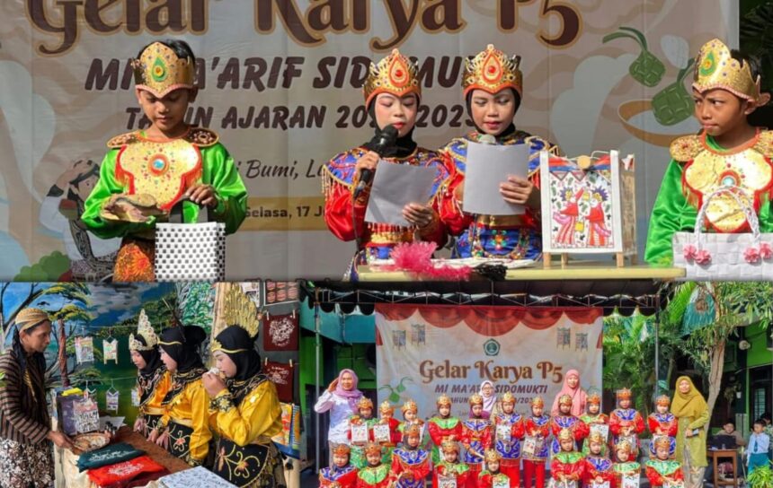 Mengusung tema "Lestarikan Bumi, Luhurkan Budaya", Gelar Karya MI Ma'arif Sidomukti (MIMSI) Kebomas Gresik berlangsung meriah, Selasa (17/6/2025) pagi. Foto: dok MIMSI Kebomas/NUGres