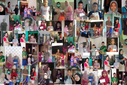 Deretan dokumentasi penyaluran santunan NU Care Lazisnu Ranting Pegandeng kepada 100 anak Yatim dalam rangkaian Festival Muharram 1447 Hijiriah/2025. Foto: dok NU Care Lazisnu Peganden/NUGres