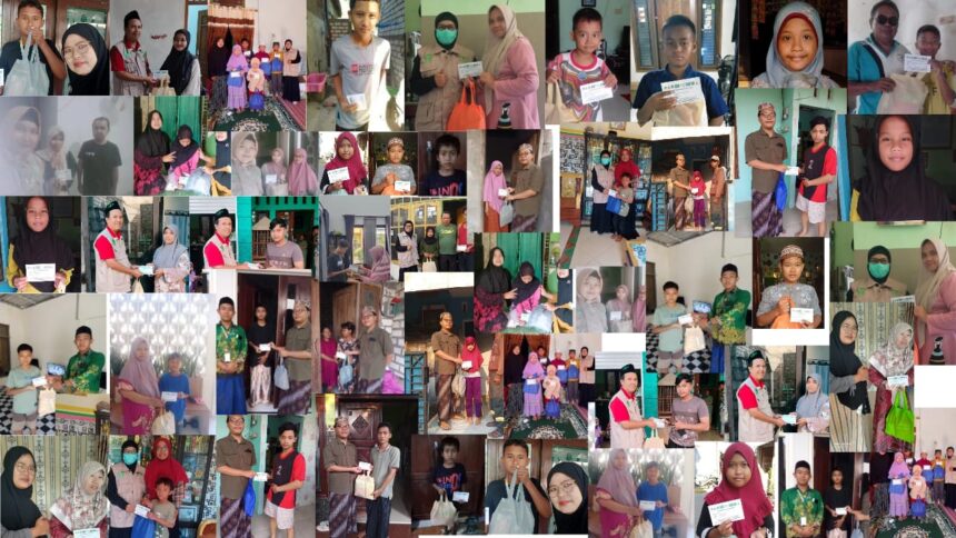 Deretan dokumentasi penyaluran santunan NU Care Lazisnu Ranting Pegandeng kepada 100 anak Yatim dalam rangkaian Festival Muharram 1447 Hijiriah/2025. Foto: dok NU Care Lazisnu Peganden/NUGres