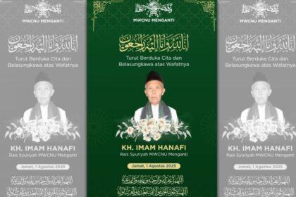 Ucapan duka dan belasungkawa pengurus Majelis Wakil Cabang Nahdlatul Ulama (MWCNU) Menganti atas wafatnya Rais Syuriyah MWCNU Menganti KH Imam Hanafi. Foto: ist/NUGres