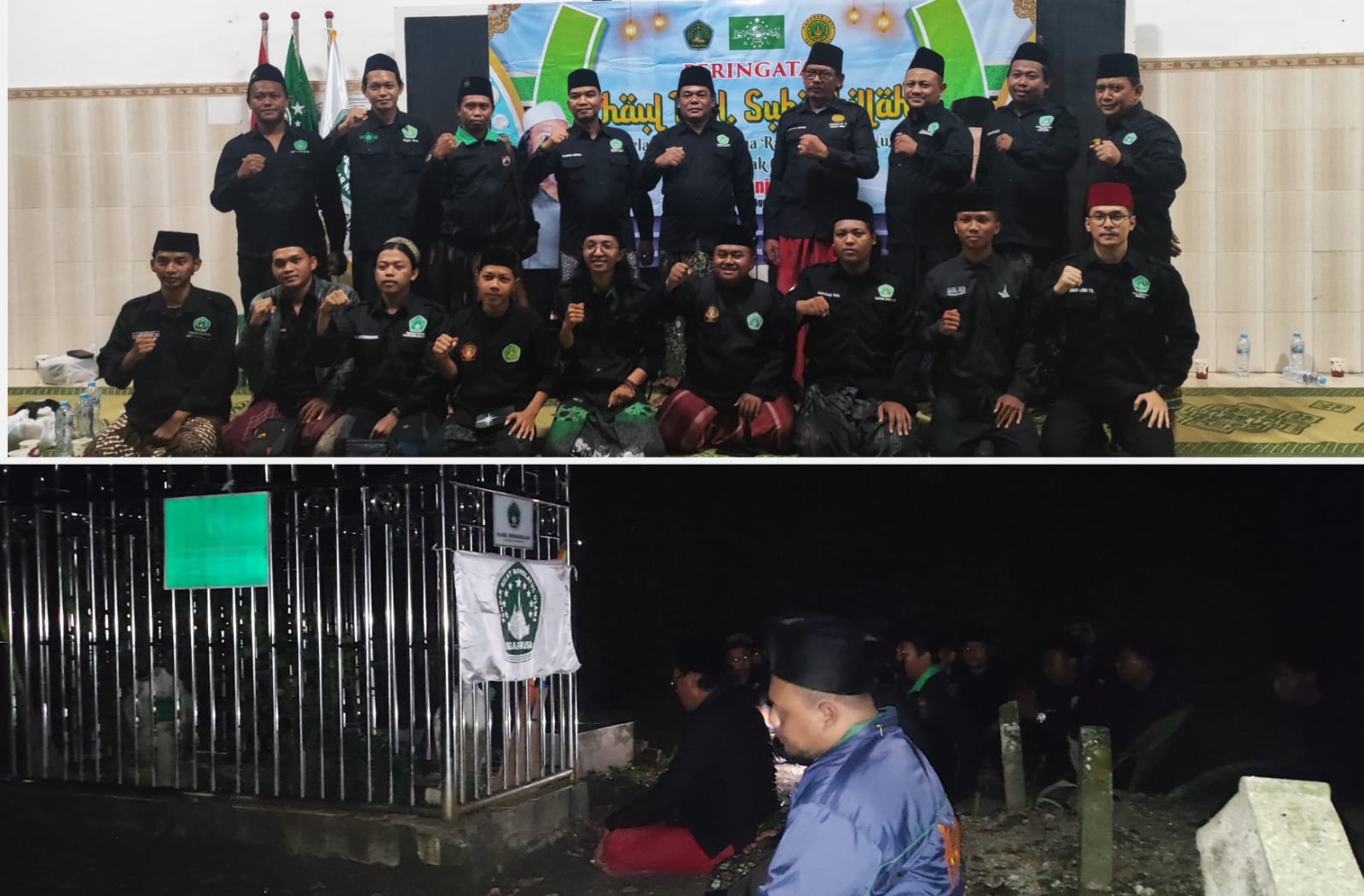 Pengurus Pagar Nusa dari Pimpinan Pusat, Pimpinan Cabang Gresik dan sejumlah PAC se-Gresik mengabadikan momen. Sejumlah pengurus dan kader juga berziarah ke makam KH Suharbillah. Foto: dok PC Pagar Nusa Gresik/NUGres