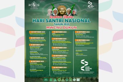Flyer publikasi rangkaian Hari Santri Nasional 2025 yang diselenggarakan oleh MWCNU Dukun bersama elemen NU di wilayah Kecamatan Dukun, Kabupaten Gresik. Foto: dok MWCNU Dukun/NUGres
