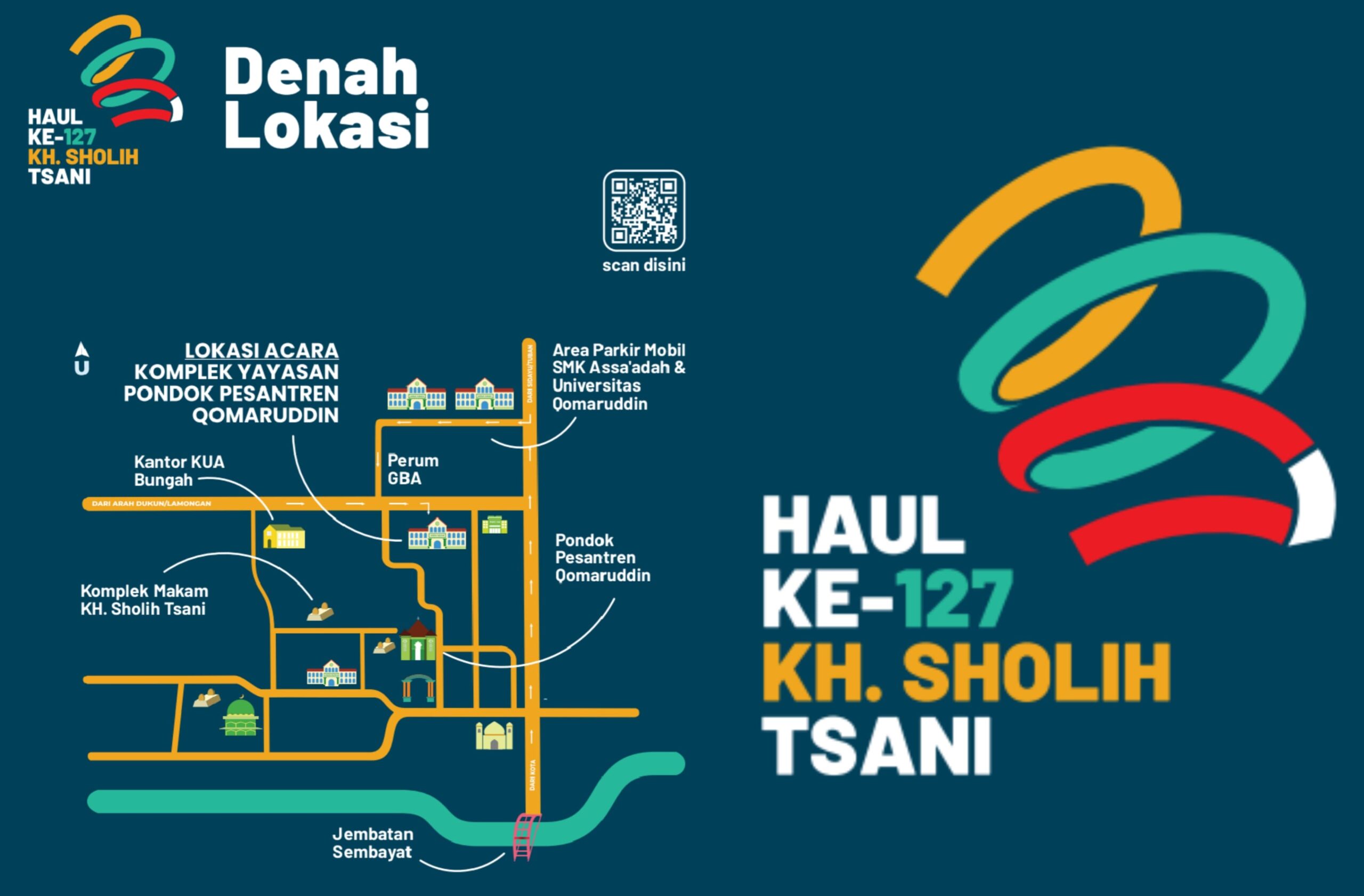 Denah lokasi, makbarah masyayikh Pondok Pesantren Qomaruddin hingga kantong parkir gelaran Haul ke-127 KH Sholih Tsani. Foto: dok Pondok Qomaruddin