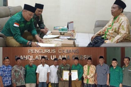 Lazisnu dan LPBI SER NU Gresik meneken kerja sama, guna memperkuat peran kolaborasi tanggap bencana di seluruh wilayah PCNU Gresik, Selasa (25/11/2025). Foto: dok Lazisnu Gresik/NUGres