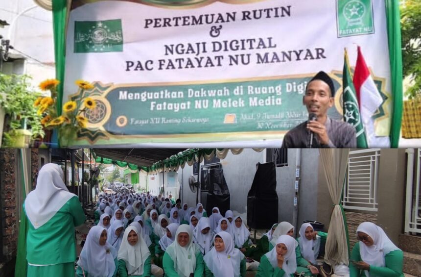 Bekali kader semakin melek digital, PAC Fatayat NU Manyar menghadirkan NUGres Media guna sharing hingga meneguhkan komitmen memperkuat gerakan dakwah digital, Ahad (30/11/2025). Foto: dok PAC Fatayat NU Manyar/NUGres