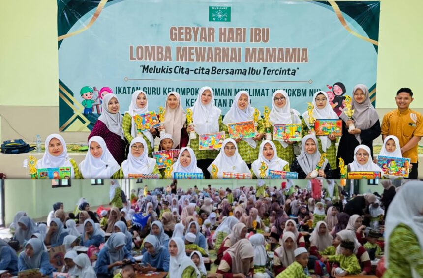 Gebyar peringatan Hari Ibu tahun 2025, Pimpinan Anak Cabang (PAC) Muslimat NU Dukun melalui Ikatan Guru Kelompok Bermain Muslimat NU (IGKBM NU) menggelar Lomba Mewarnai “Mamamia”, yang diikuti ratusan peserta, Ahad (21/12/2025). Foto: dok IGKBM NU Dukun/NUGres