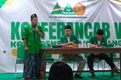 Konferensi Anak Cabang (Konferancab) Pimpinan Anak Cabang (PAC) GP Ansor Duduksampeyan untuk masa khidmat 2026-2029, menetapkan Shofi Taqiyyuddin sebagai nakhoda. Foto: dok PAC GP Ansor Duduksampeyan/NUGres