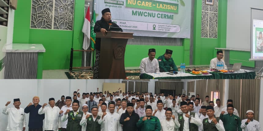 Majelis Wakil Cabang Nahdlatul Ulama (MWCNU) Cerme melalui Lembaga Amil Zakat Infak dan Sedekah Nahdlatul Ulama (Lazisnu), menyelenggarakan Madrasah Amil, Ahad (15/2/2026). Foto: dok Panitia Madrasah Amil NU Care Lazisnu MWCNU Cerme/NUGres
