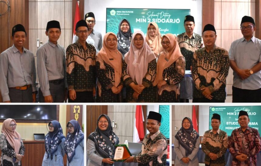 MINU Trate Putri Gresik kembali menjadi tujuan studi bersama dalam rangka pengembangan mutu pendidikan. Kali ini, rombongan dari MIN 2 Sidoarjo hadir dengan penuh antusias pada Kamis (12/2/2026). Foto: dok MINU Trate Putri/NUGres