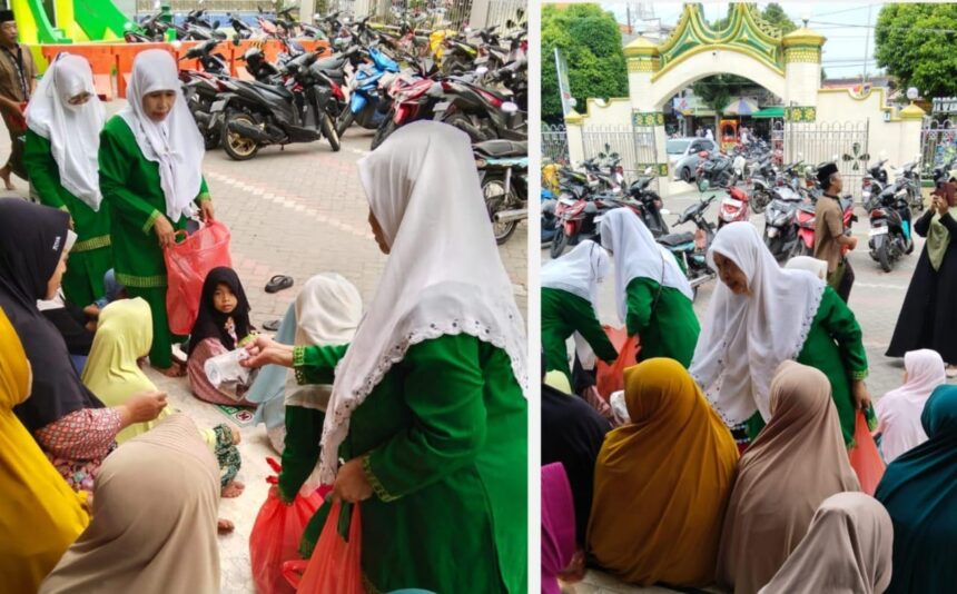 Memasuki hari ketiga bulan suci Ramadan 1447 Hijriah, Pimpinan Anak Cabang (PAC) Muslimat NU Sidayu Berbagi Ratusan Paket Takjil di Masjid Kanjeng Sepuh Sidayu, Sabtu (21/2/2026). Foto: dok PAC Muslimat NU Sidayu/NUGres