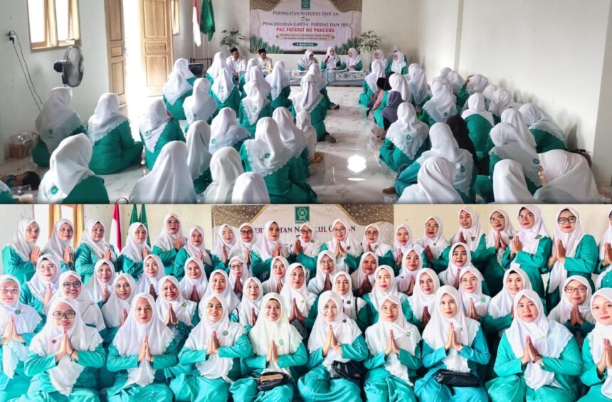 Memperingati Nuzulul Quran 1447 Hijriah, PAC Fatayat NU Panceng Gresik menggelar rangkaian acara khatmil Qur'an, doa bersama, hingga menyantuni anak yatim, Ahad (8/3/2026). Foto: dok PAC Fatayat NU Panceng/NUGres