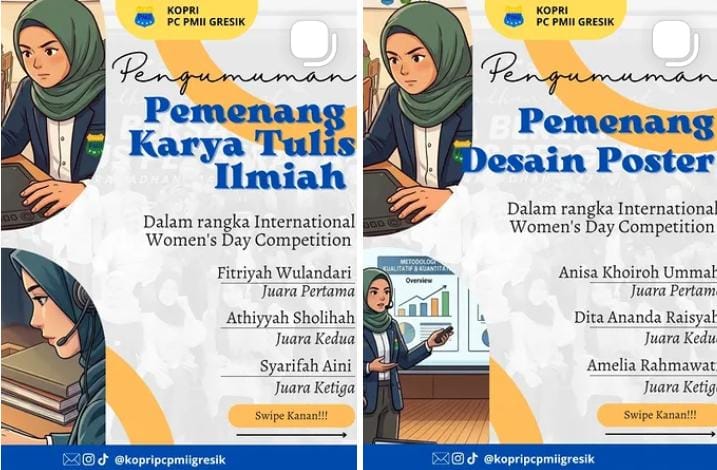 Kopri PMII Gresik Rilis Pemenang Lomba IWD Competition 2026. Foto: Instagram @kopripcpmiigresik