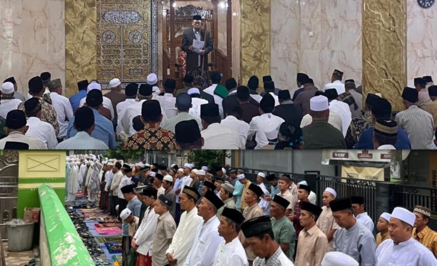 Ribuan warga memadati Masjid Jami’ Nurul Hidayah saat melaksanakan Salat Idulfitri 1447 H bersama Rais Syuriyah MWCNU Cerme Gresik, Sabtu (21/3/2026) kemarin. Foto: dok Takmir Masjid Jami' Nurul Hidayah Padeg/NUGres