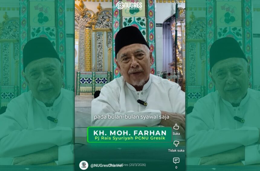 Pj Rais Syuriyah PCNU Gresik KH Moh. Farhan, saat mewedar perihal silaturahmi. Foto: YouTube NUGres Channel