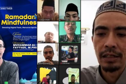 Diskusi secara virtual PKC PMII Jatim Bahas Ekoteologi Islam bersama Gus Muhammad Al-Fayyadl, Ahad (8/3/2026). Foto: ist/NUGres