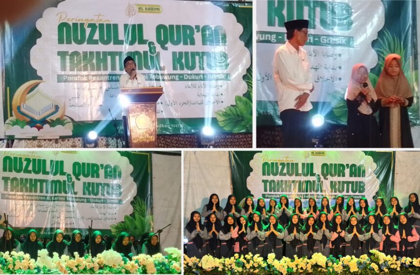Memasuki 10 hari terakhir Ramadan 1447, Pondok Pesantren Al Karimi Tebuwung Dukun Gresik melaksanakan peringatan Nuzulul Quran dan Takhtimul Kutub Selasa (10/3/2026) malam. Foto: Syafik Hoo/NUGres