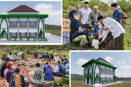 Peletakan Batu Pertama menandai proses dimulainya Pembangunan Musala dan Kantor Ranting Nahdlatul Ulama Glatik Ujungpangkah Gresik, Kamis (26/3/2026). Foto: dok PRNU Glatik/NUGres