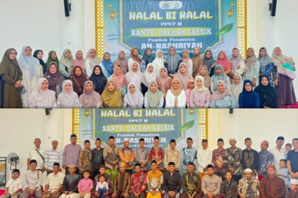 Santri dan Alumni Pondok Pesantren An-Nashriyah Bahrul Ulum menggelar Halal Bihalal di Gresik, Ahad (29/3/2026) pagi. Foto: Samsul/NUGres