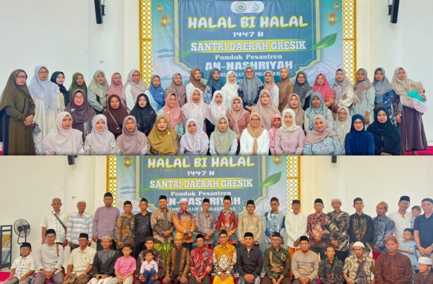 Santri dan Alumni Pondok Pesantren An-Nashriyah Bahrul Ulum menggelar Halal Bihalal di Gresik, Ahad (29/3/2026) pagi. Foto: Samsul/NUGres