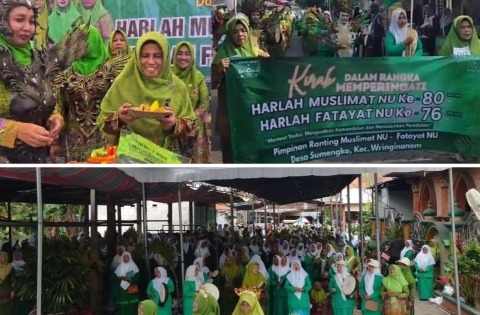 Semarak peringatan Hari Lahir (Harlah) dua badan otonom Nahdlatul Ulama, yakni Harlah ke-80 Muslimat NU dan Harlah ke-76 Fatayat NU di Wringinanom Gresik, Ahad (19/4/2026). Foto: dok PC Muslimat NU Gresik/NUGres