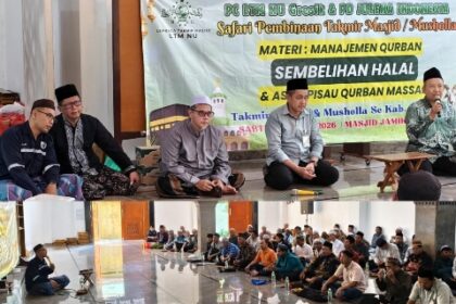 Menyambut momentum Idul Adha 1447 Hijriah, Lembaga Takmir Masjid Nahdlatul Ulama (LTMNU) Gresik memberikan pelatihan kepada ratusan takmir masjid berkenaan dengan Qurban Halal, Sabtu (25/4/2026). Foto: dok LTMNU Gresik/NUGres