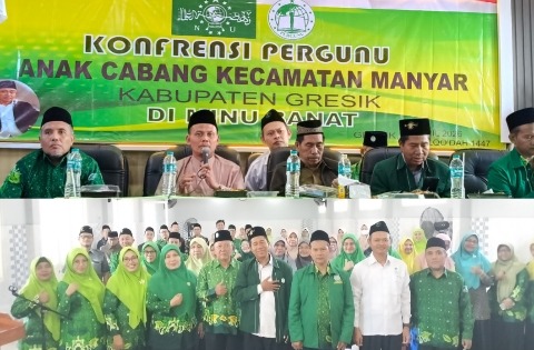 Konferensi Anak Cabang (Konferancab) Pimpinan Anak Cabang (PAC) Persatuan Guru Nahdlatul Ulama (Pergunu) Manyar kembali percayakan H. Moh. Nashir, M.Pd. sebagai Ketua 2026 -2031. Foto: dok PAC Pergunu Manyar/NUGres