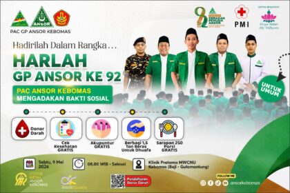 Memperingati Hari Lahir ke-92 Gerakan Pemuda Ansor, Pimpinan Anak Cabang (PAC) GP Ansor Kebomas menghadirkan layanan kesehatan gratis hingga berikan 1,5 ton beras. Foto/ilustrasi: dok PAC GP Ansor Kebomas/NUGres